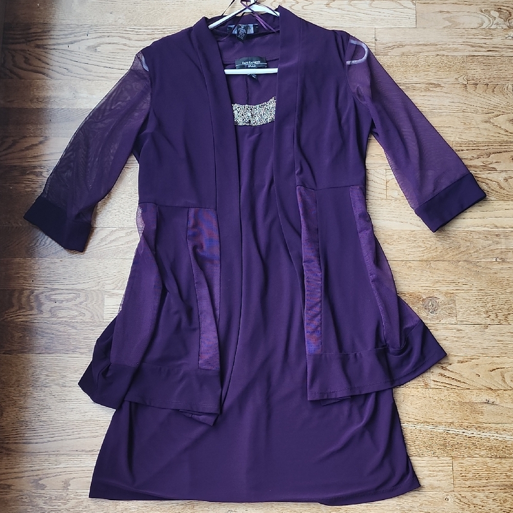 (6P) R&M Richards Petite Plum Dress and Overcoat Beaded Fancy MOB Grad Formal